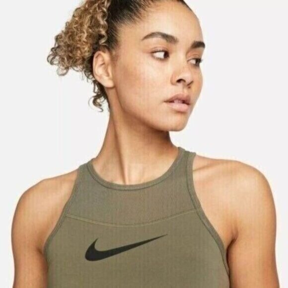 Pro Womens Olive Green Cropped Tank Top With Racerback & Elastic Logo Band - Picture 3 of 4